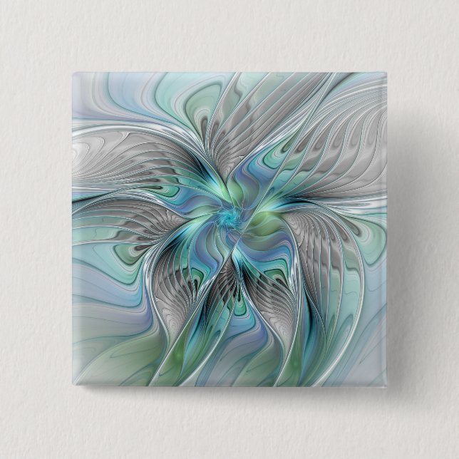 Abstract Blue Green Butterfly Fantasy Fractal Art Button (Vorderseite)