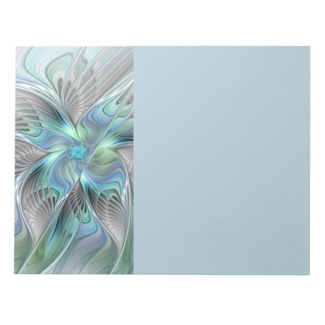 Abstract Blue Green Butterfly Fantasy Fractal Art Notizblock (Vorderseite)