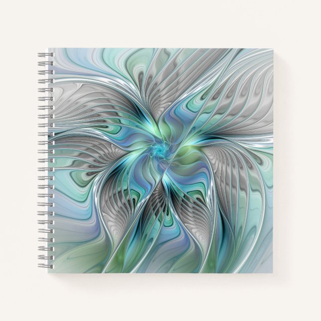 Abstract Blue Green Butterfly Fantasy Fractal Art Notizbuch (Vorderseite)