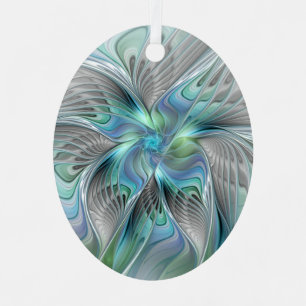 Abstract Blue Green Butterfly Fantasy Fractal Art Ornament Aus Metall