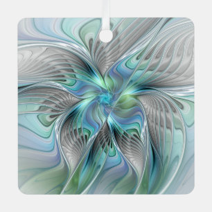 Abstract Blue Green Butterfly Fantasy Fractal Art Ornament Aus Metall