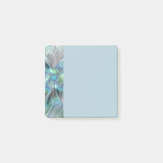 Abstract Blue Green Butterfly Fantasy Fractal Art Post-it Klebezettel (Vorderseite)