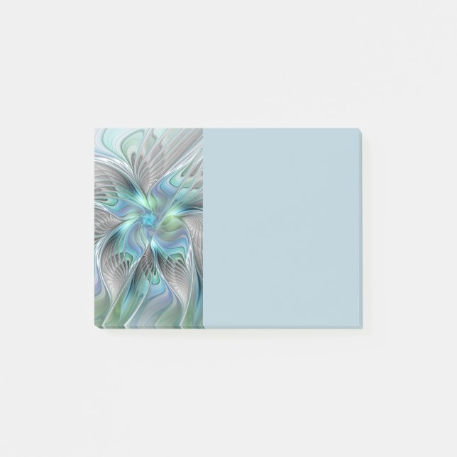 Abstract Blue Green Butterfly Fantasy Fractal Art Post-it Klebezettel (Vorderseite)