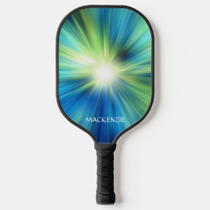 Abstract Blue Green Color Burst Personalized Pickleball Schläger