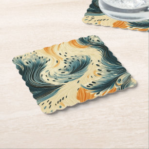 Abstract Blue Orange Cream Peacock Untersetzer