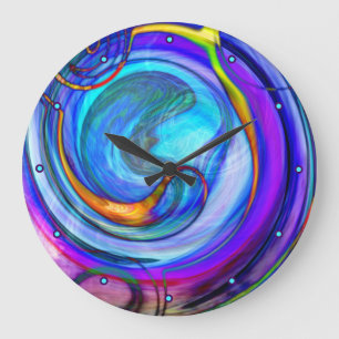 Abstract Blue Purple Orange Große Wanduhr