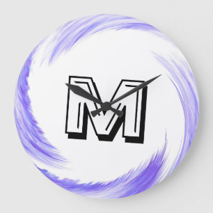 Abstract Blue Purple Swirl Monogram Große Wanduhr