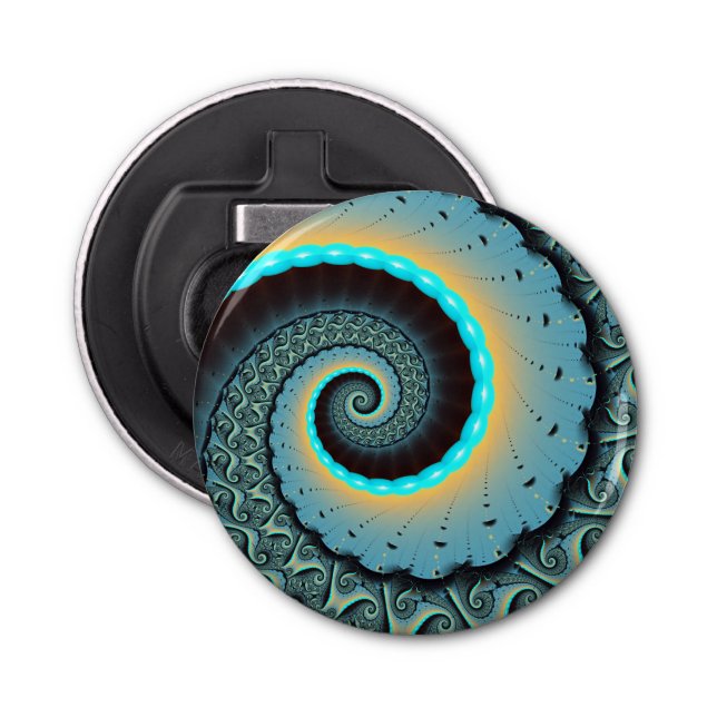 Abstract Blue Turquoise Orange Fractal Art Spiral Flaschenöffner (Vorderseite)