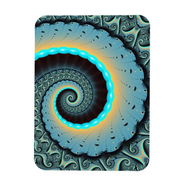 Abstract Blue Turquoise Orange Fractal Art Spiral Magnet (Vertikal)