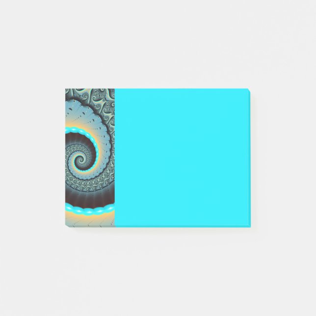 Abstract Blue Turquoise Orange Fractal Art Spiral Post-it Klebezettel (Vorderseite)