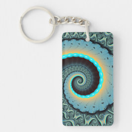 Abstract Blue Turquoise Orange Fractal Art Spiral Schlüsselanhänger