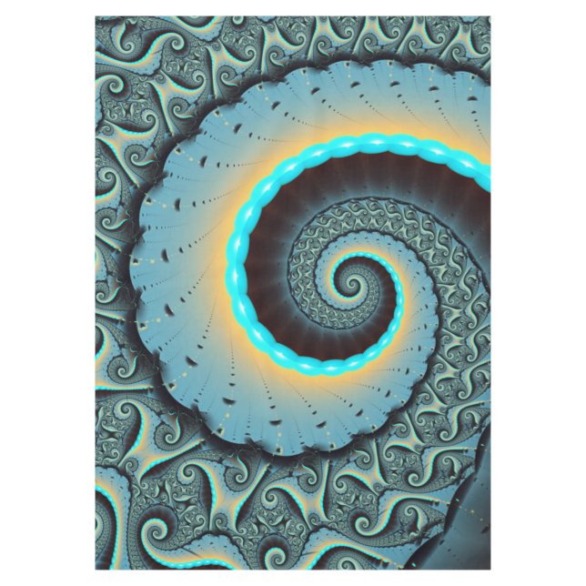Abstract Blue Turquoise Orange Fractal Art Spiral Tischdecke (Vorderseite)