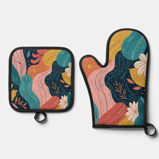 Abstract Botanical Flow -  Ofenhandschuh & Topflappen-Set (Vorderseite)