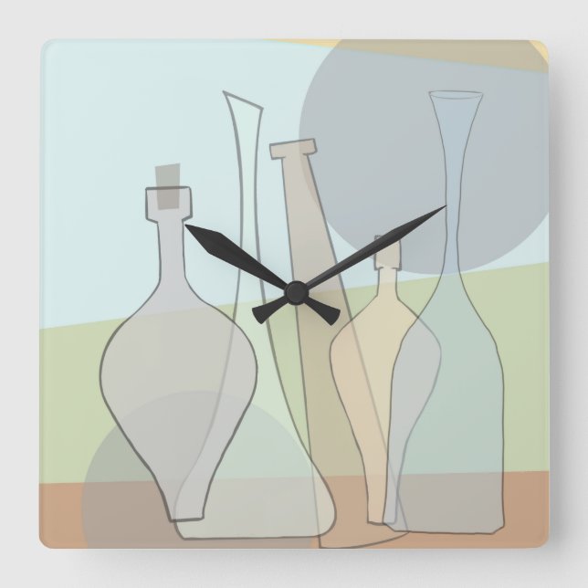 Abstract Bottles Clock Quadratische Wanduhr (Vorderseite)
