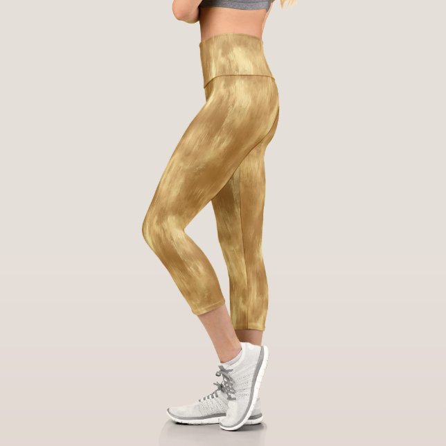 Abstract Brushed Gold Texture Capri Leggings (Links)