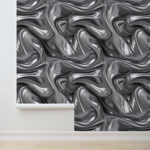 Abstract Brushed Silver Liquid Metal Muster Tapete
