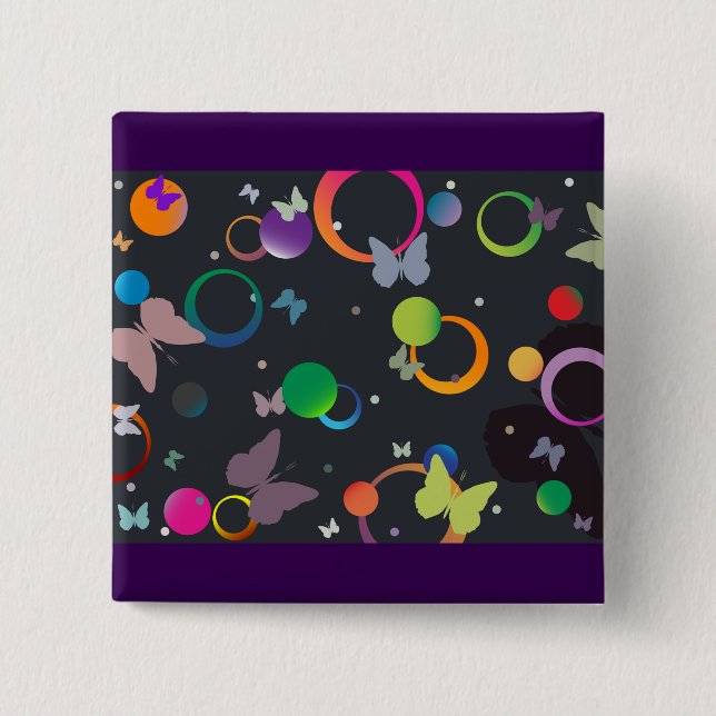 Abstract Butterflies and Geometric Circles Pattern Button (Vorderseite)