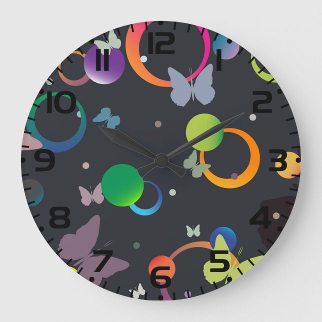 Abstract Butterflies and Geometric Circles Pattern Große Wanduhr (Vorderseite)