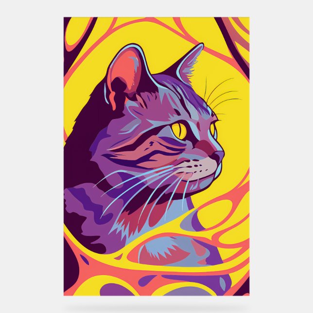 Abstract Cat: Pop Art Psychedelic Swirl Acrylschild (Vorderseite)