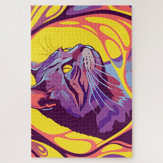 Abstract Cat: Pop Art Psychedelic Swirl Puzzle (Vertikal)