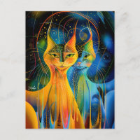Abstract Cat Portrait Amidst Galactic Wonders