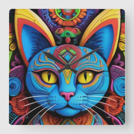 Abstract Cat With Yellow Eyes Quadratische Wanduhr