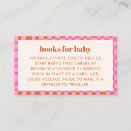 Abstract Check Pink Orange Baby Shower Books Begleitkarte