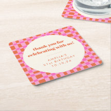 Abstract Checker Pink Custom 21st Birthday Thanks