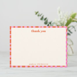 Abstract Checker Pink Orange Custom Baby Shower Dankeskarte