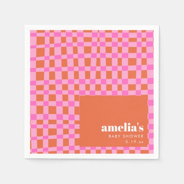 Abstract Checker Pink Orange Custom Baby Shower Serviette (Vorderseite)
