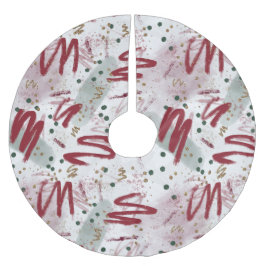 Abstract Cheer in Maroon, Gold & Evergreen Polyester Weihnachtsbaumdecke