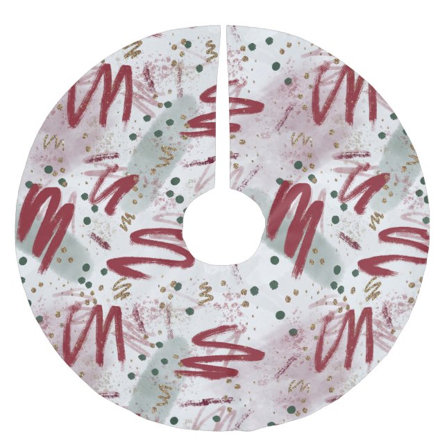 Abstract Cheer in Maroon, Gold & Evergreen Polyester Weihnachtsbaumdecke (Vorderseite)