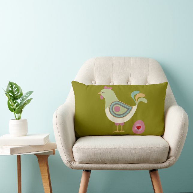 Abstract Chicken & Egg Pillow – Forest Green Lendenkissen (Stuhl )