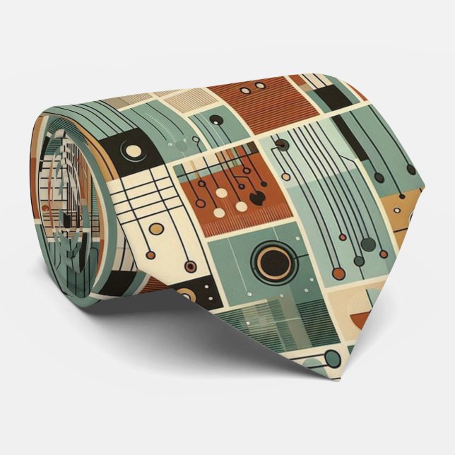 Abstract Circuit Board - Retro Mid Century Modern  Krawatte (Gerollt)