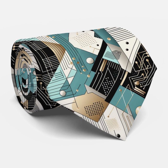 Abstract Circuit Board - Retro Mid Century Modern  Krawatte (Gerollt)