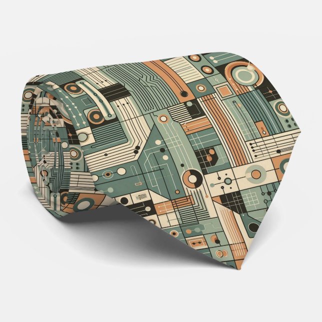 Abstract Circuit Board - Retro Mid Century Modern  Krawatte (Gerollt)