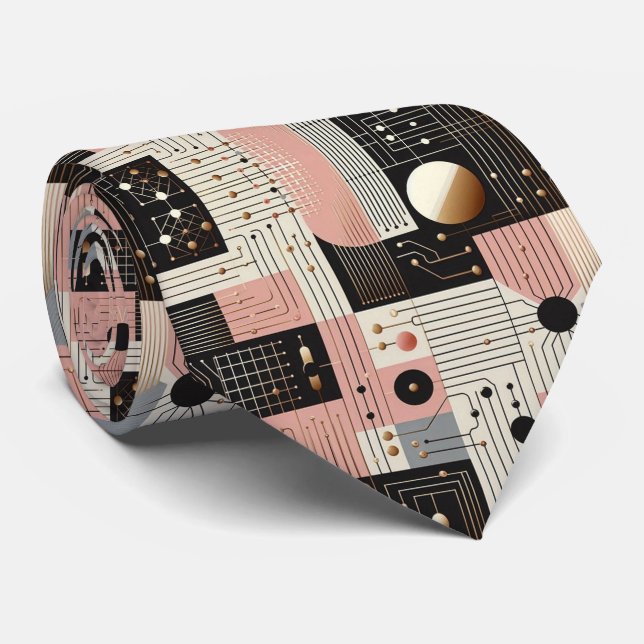 Abstract Circuit Board - Retro Mid Century Modern  Krawatte (Gerollt)