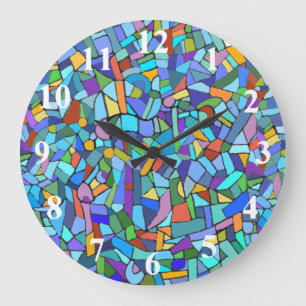 Abstract Colorful Blue Mosaic Pattern Große Wanduhr