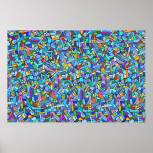 Abstract Colorful Blue Mosaic Pattern Poster