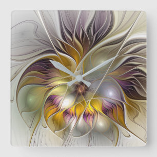 Abstract Colorful Fantasy Flower Modern Fractal Quadratische Wanduhr