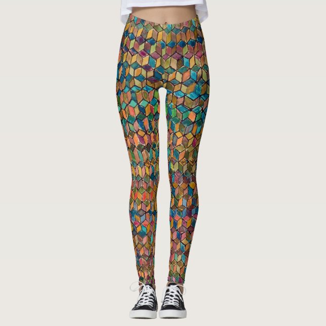 Abstract Colorful Geometric Patchwork Leggings (Vorderseite)