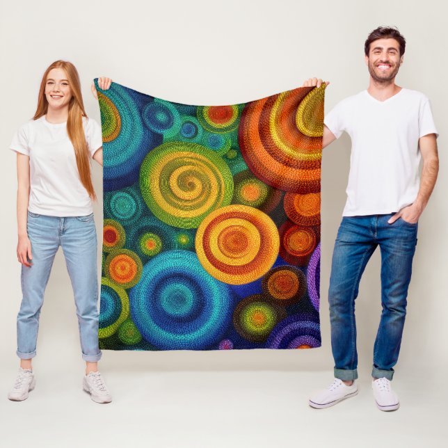 Abstract concentric circles in vibrant multicolor  fleecedecke (Beispiel)