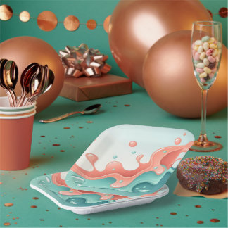 Abstract Coral & Teal Fluid Art Coffee Pappteller