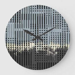 Abstract Cream, Teal, & Black Stripe Pattern Große Wanduhr