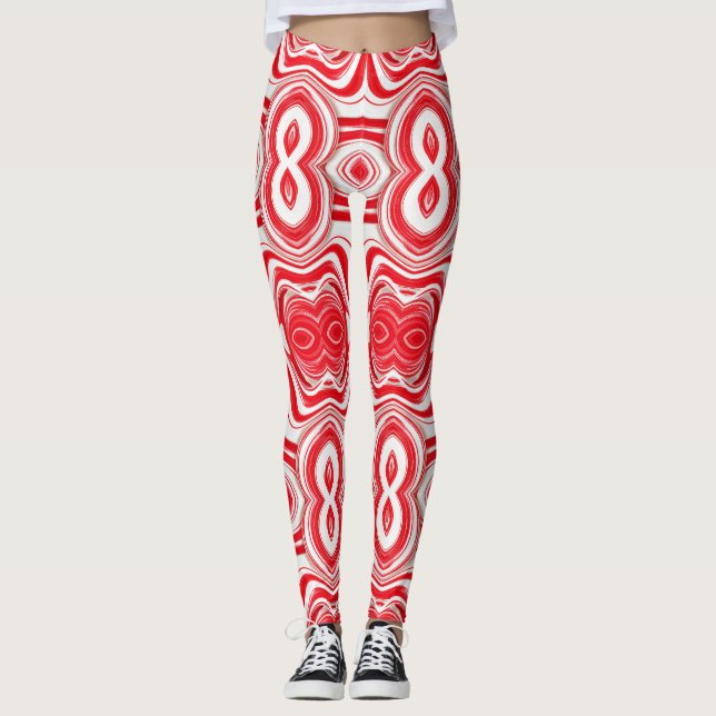 Abstract Cyber Pattern | Hypnotic Red/White  Leggings (Vorderseite)