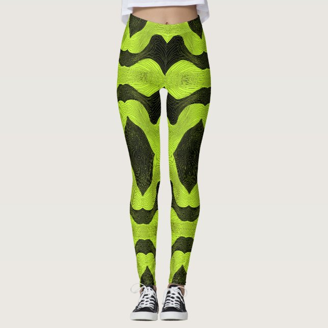 Abstract Cyber Pattern | Neon Lime & Black Leggings (Vorderseite)