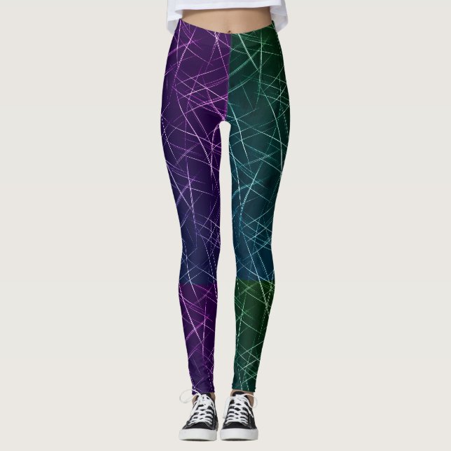 Abstract Cyber Pattern | Purple & Emerald Grid Leggings (Vorderseite)