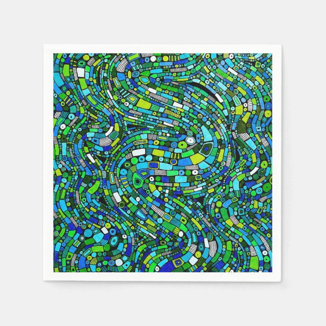 Abstract Design Blue Green Waves Shapes Serviette (Vorderseite)