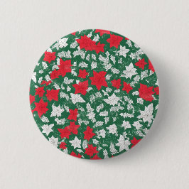 Abstract design of poinsettia and Christmas roses Button