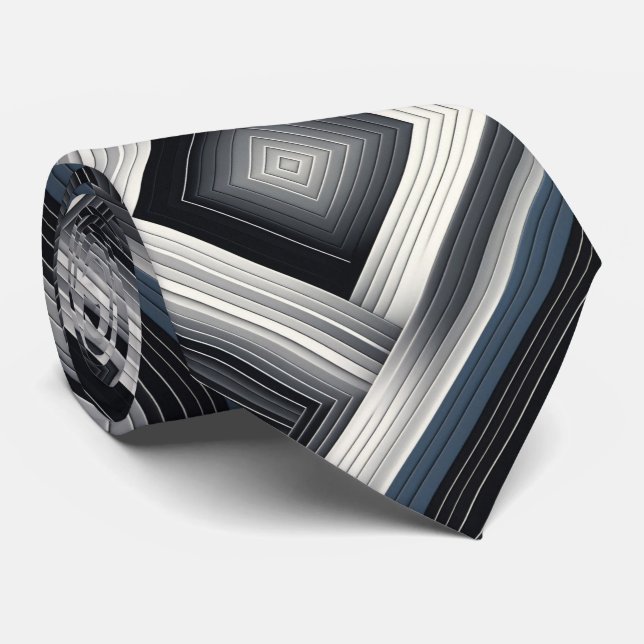 Abstract Diagonal Stripe Silver Black White  Krawatte (Gerollt)